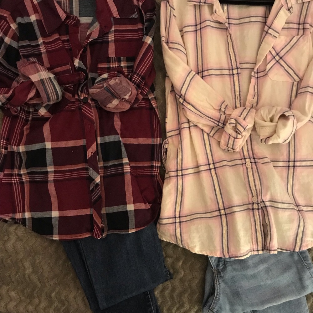 Little Girl Button Down Plaid Shirts and Jeans
